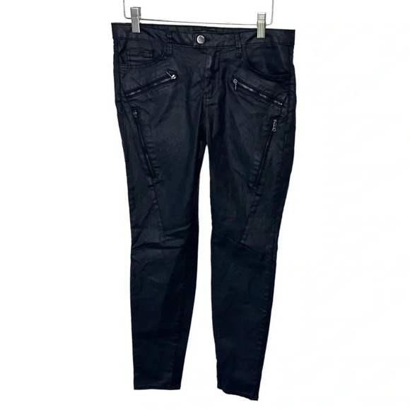 Zara Z1975 denim‎ size 4 faux leather slanted pocket biker jeans - Picture 1 of 6